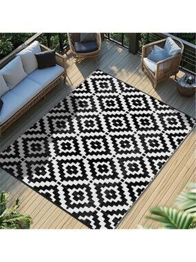 Outdoor Rug 5x8 ft Waterproof Reversible Patio Plastic Straw Rugs for Decor
